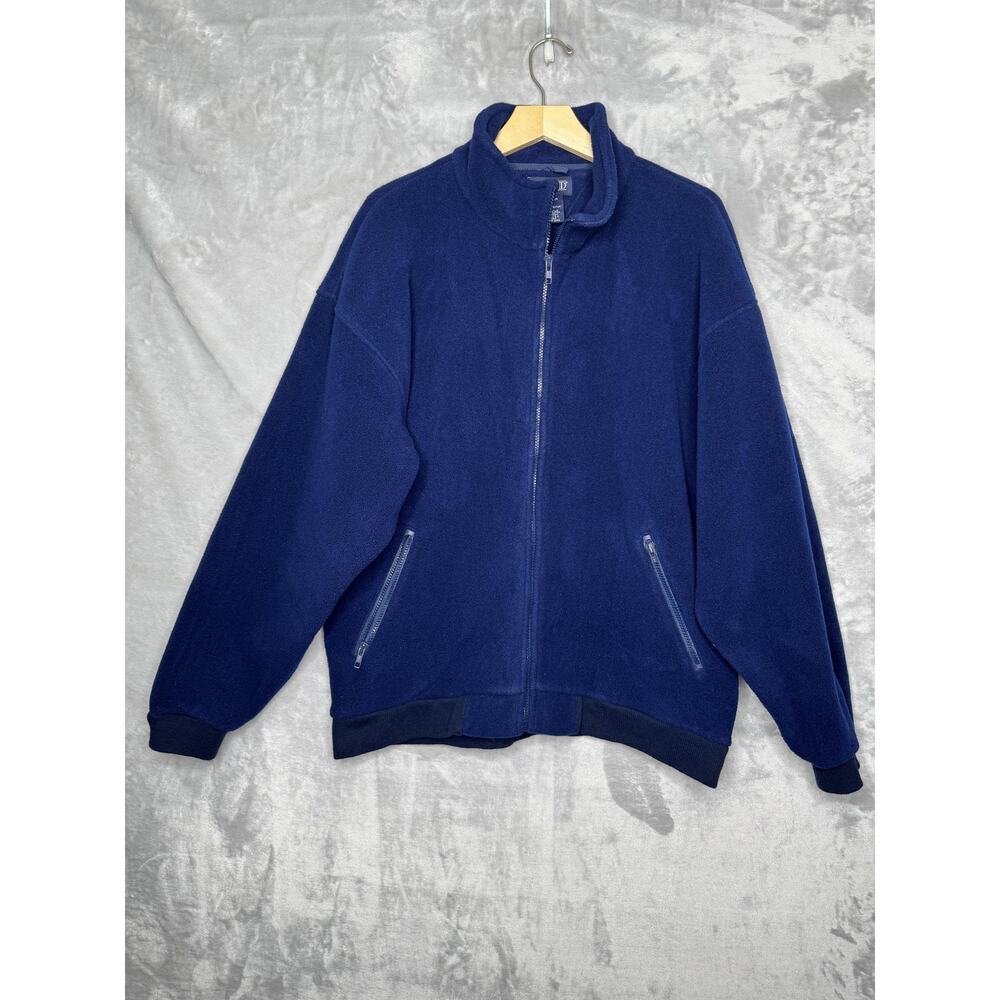 Vintage Lands' End Bomber Jacket Mens Large 42-44 Blue Polartec Fleece USA 90s